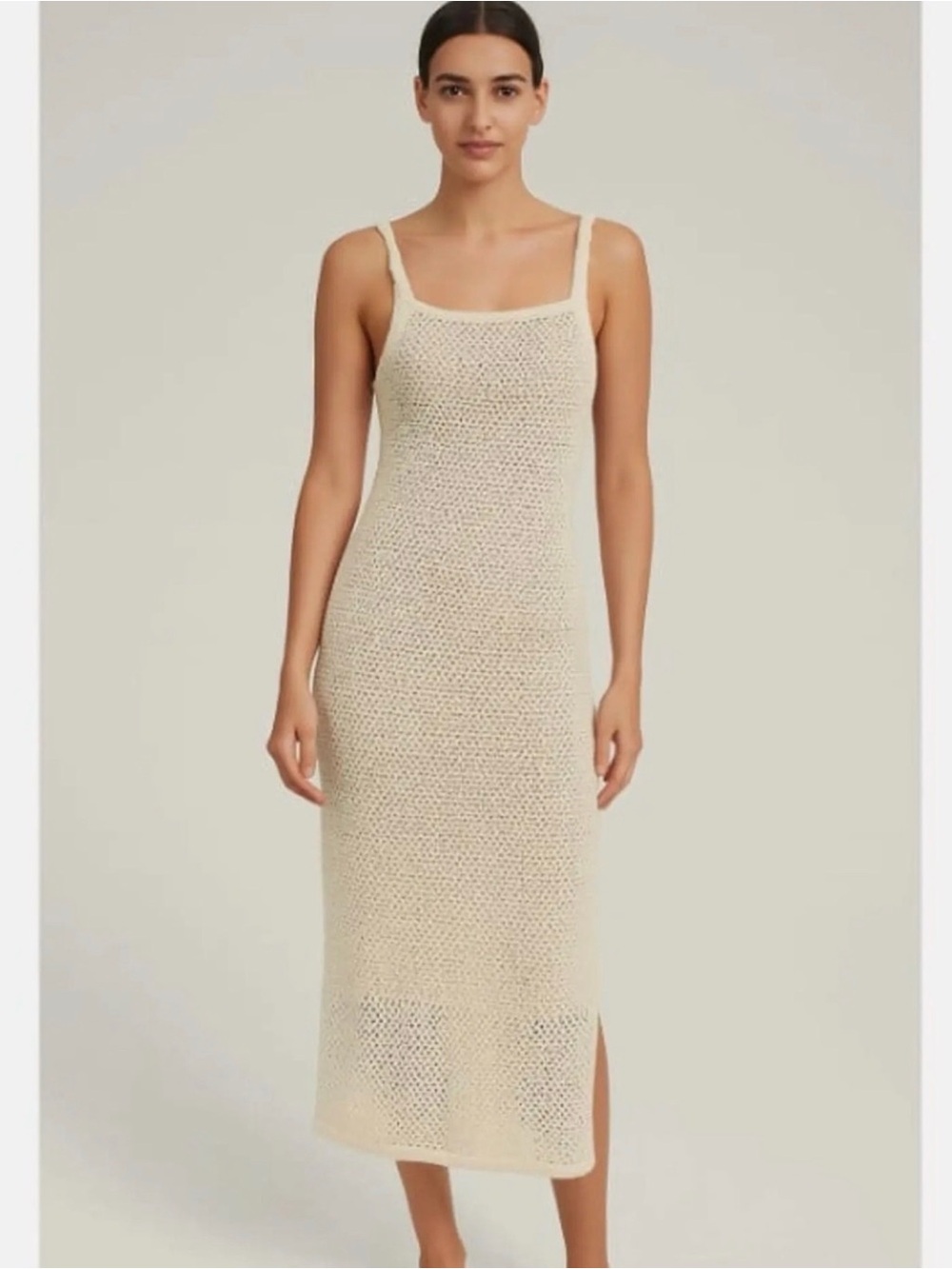 Joie Women's Crochet Gold and Beige Midi Dress with Slit